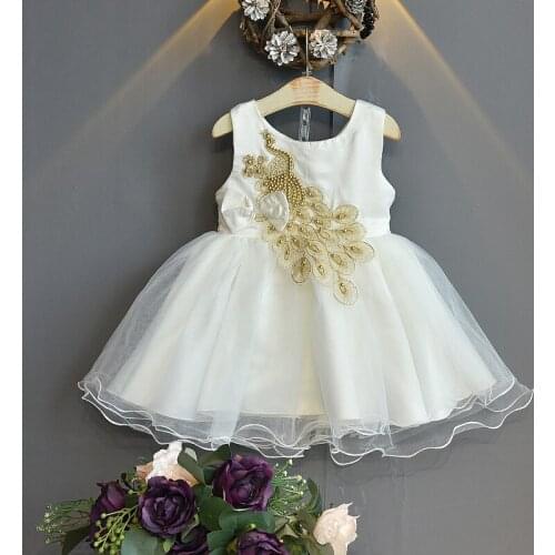 Gooporson Summer Kids Dresses for Girls Peacock Embroidery Bow Tie Sleeveless Princess Dress Birthday Tutu Costume Vestidos