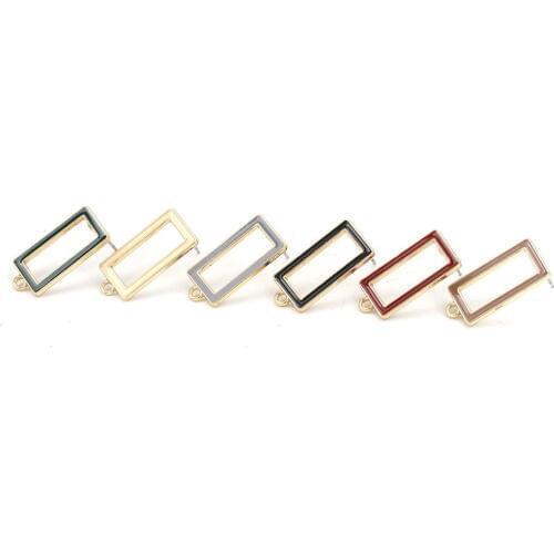 DoreenBeads Zinc Based Alloy Ear Post Stud Earrings Findings Rectangle Gold Colorful Enamel Jewelry DIY Charms 18 x 15mm, 10 PCs