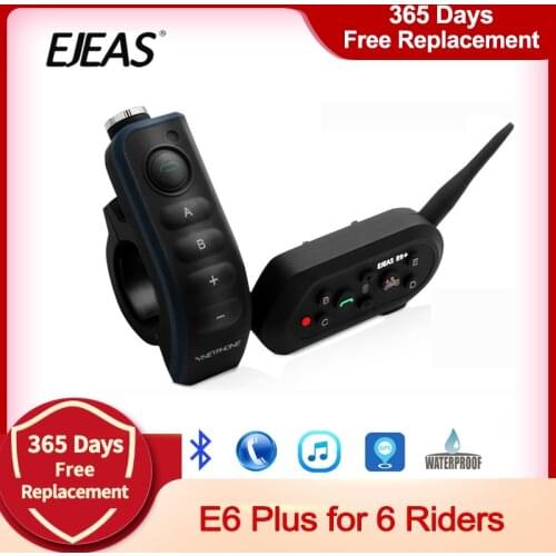 EJEAS E6 Plus Motorcycle Intercom 1200M Communicator Bluetooth Helmet Interphone Headsets VOX with Remote Control for 6 Riders