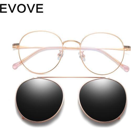 Evove clip on eyeglasses frames male Polarized Sunglasses Women Men Round Sun Glasses myopia double lens
