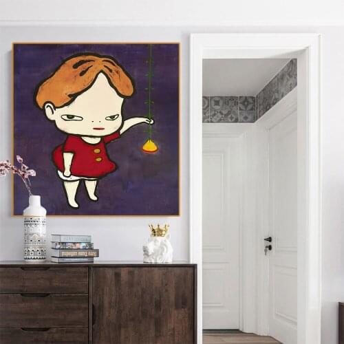 Citon Canvas Yoshitomo Nara《1993 Lamp Flower Girl》Art Oil painting Artwork Poster Picture Modern Wall decor Home Decoration