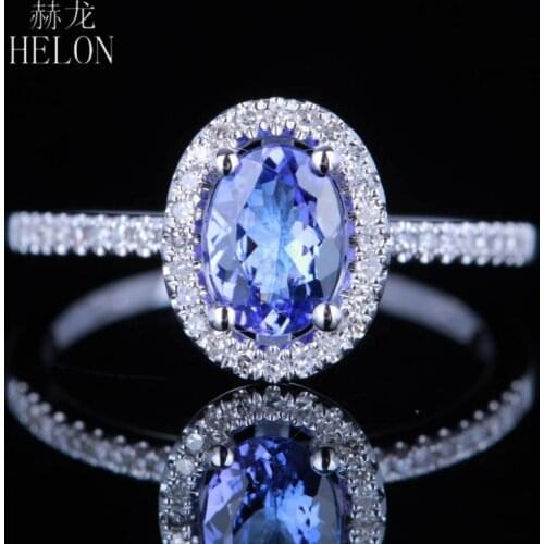 HELON Diamond Ring Solid 10k White Gold 0.65ct Genuine Grade A Tanzanite Diamond Engagement Wedding Ring Women Fine Jewelry Gift