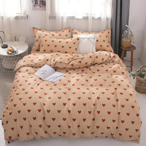 Double-sided Heart Print Lovers Bed Cover Set Duvet Cover Adults Child Girl Boy Bed Sheet Pillowcase Comforter Bedding Set 4pcs