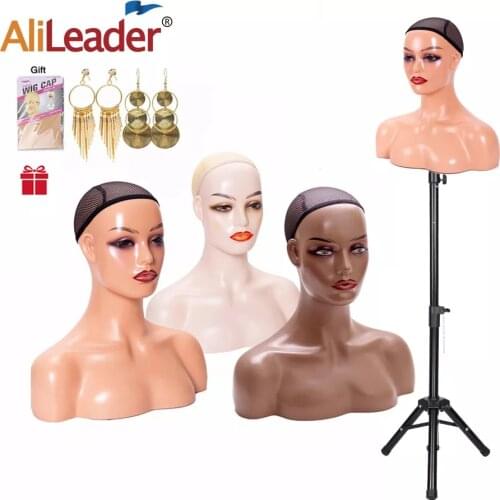 Alileader 3 Colors Skin Mannequin Head With Shoulders For Wigs Hat Glasses Jewelry Display Female Mannequin Head For Wig Display