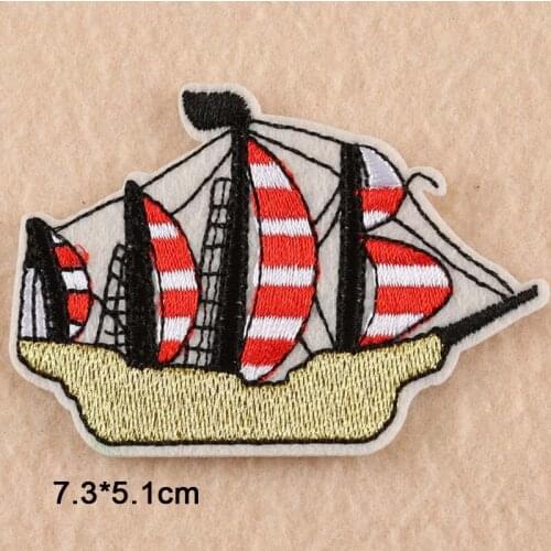 Cartoon Boat Ship Iron On Patch Embroidered Embroidery Clothes Patch For Clothing Clothes Stickers Garment Apparel Accessories