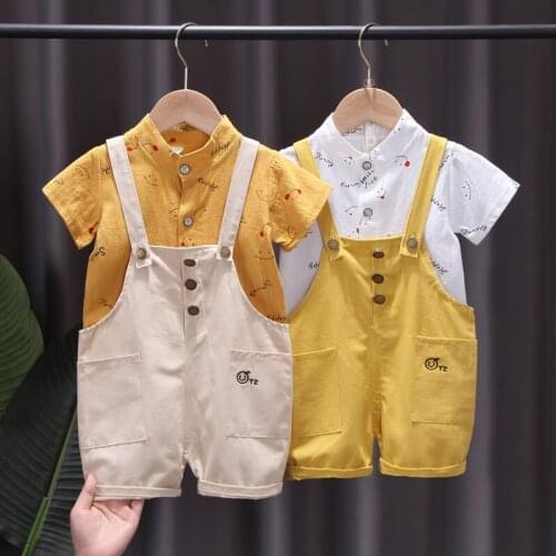New Summer Children Cotton Clothes Baby Boy Girls Cartoon Printe Shirt Overalls 2Pcs/sets Infant Kids Fashion Toddler Tracksuits