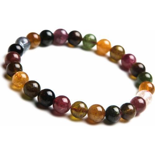 Wholesale 7-10mm Genuine Natural Colorful Tourmaline Gems Stone Transparent Round Crystal Beads Jewelry Stretch Charm Bracelet
