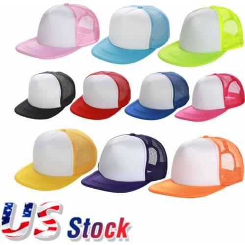 10pcs Flat Billed Trucker Hat Polyester Mesh Cap for Sublimation Printing Blank