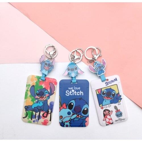 Genuine Disney New Card Holder Lilo and Stitch Telescopic Rope ID Card Protective Case Ornaments Child Bus Card Holder Xmas Gift