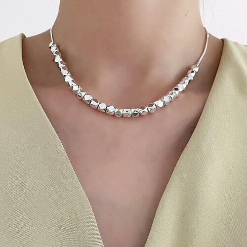 GSOLD French Irregular Silver Color Metal Beaded Necklace Simple Temperament Clavicle Chain Fashion Neck Jewelry For Women