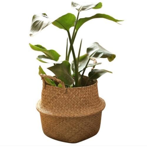 Handmade Woven Planter Round Shape Picnic Container Storage Basket Garden Flower Vase Plant Pots for Home Décor Fruit Planting