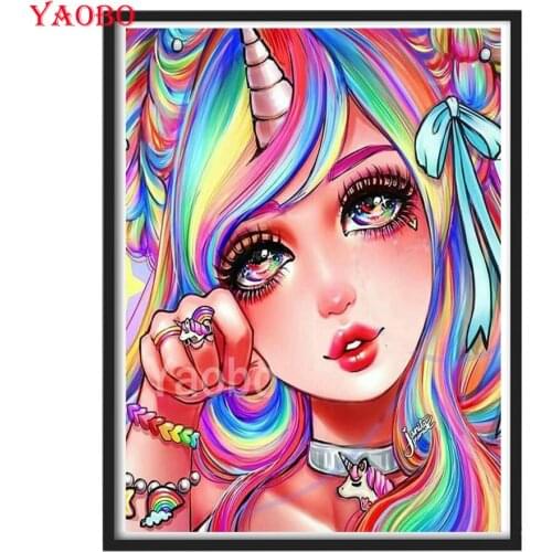 Full square/Round Diamond embroidery Cartoon Unicorn Girl diamond Painting Cross Stitch Rhinestone Of picture Mosaic Diamond art