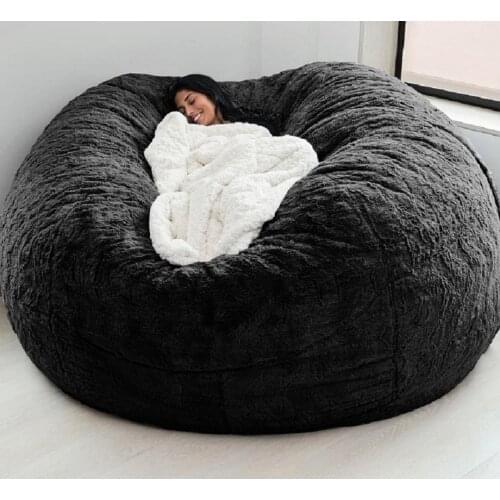 Dropshipping Giant Fluffy Fur Bean Bag Bed Slipcover Case Floor Seat Couch Futon Lazy Sofa Recliner Pouf