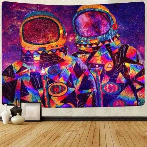 Psychedelic Astronaut Tapestry Burning Flame Trippy Tree Art Wall Hanging Tapestries for Living Room Home Dorm Decor