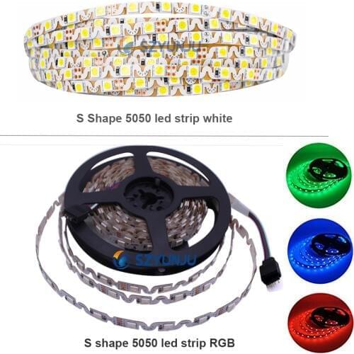 S Shape SMD 5050 Led Strip Light Ulter Bright DC12V 5M 300 Led 240LED/RGB Non-waterproof Flexible Ribbon for white RGB light
