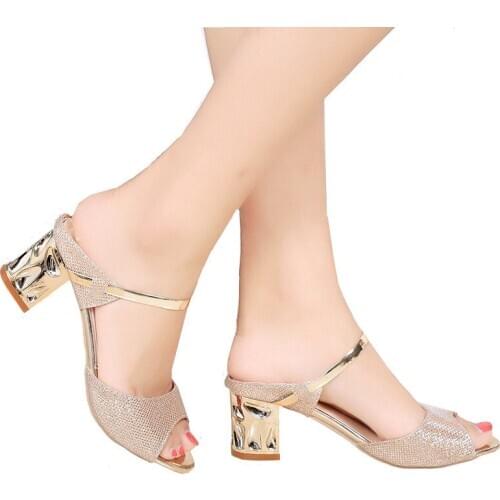 Womens high heel sandals fashion wild womens shoes square heel shoes with fish mouth open toe womens slippers sandals