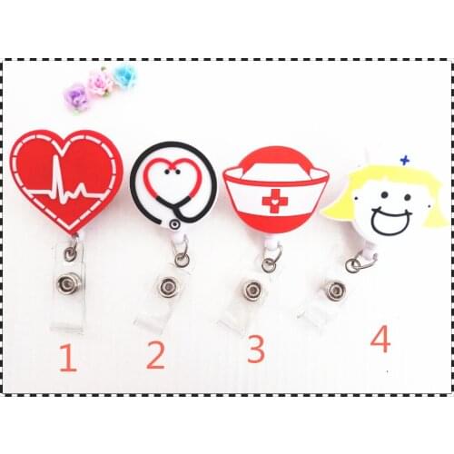 3PCS Silicone Red Heart Beat Retractable ID Badge Reel Metal Clip