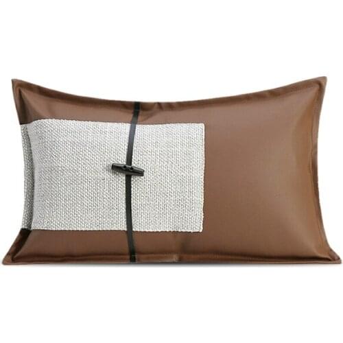 Geometric Patchwork Cushion Cover Set Light Luxury Coffee Leather Waist Pillowcase Decorative Cushion For Living Room Home Decor