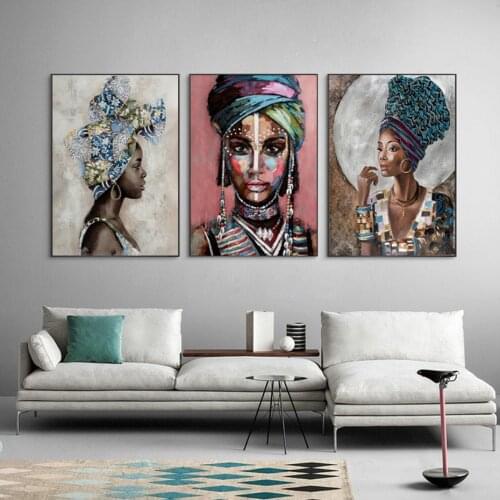African Women Multicolore Turban Oil Canvas Painting Posters Wall Art Print Picture for Living Room Interior Modern Home Decor