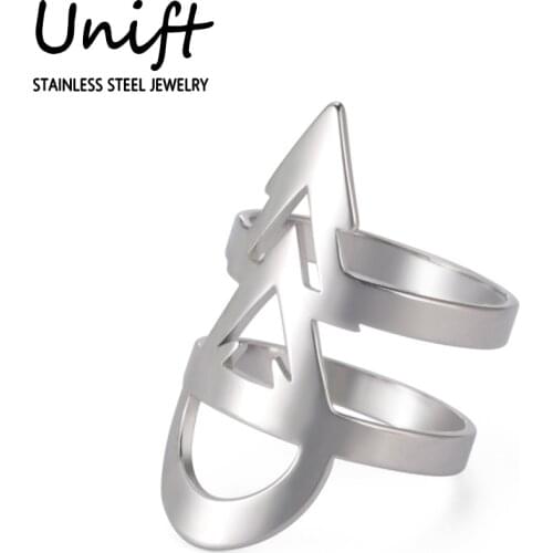 Unift Cool Hollow Magical Rune Ring Stainless Steel Finger Ring for Women Men Gothic Punk Fashion Wicca Jewelry Party Gifts
