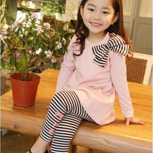 Spring Autumn Girls Clothes Casual Children Clothing Set Long Sleeve Shirts Striped Leggings Baby Kids Suits 3 4 5 6 7 8 Years