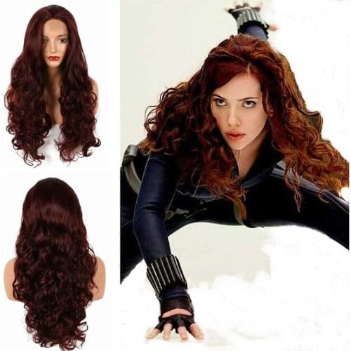 Wine Red Body Wave Long Synthetic Lace Front Wigs for Women Avengers Black Widow Hairstyle Hand-tied Lace Wig for Drag Queen Wig