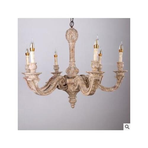 High-end American retro chandeliers wood living room dining room lamps wood do old hand carved bedroom decorative lighting LED