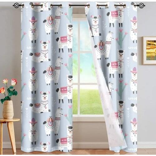 Upetstory Cute Alpaca Blackout Curtains for Living Room Bedroom Kids Room Home Decoration Window Treatment Blinds Drapes Cortina