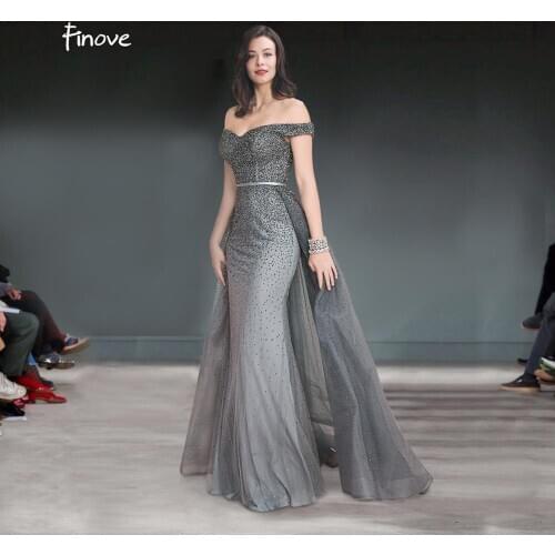 Finove 2020 Dubai Formal Evening Dresses Off the Shoulder Beading Mermaid Prom Gowns Robe De Soiree Plus Size