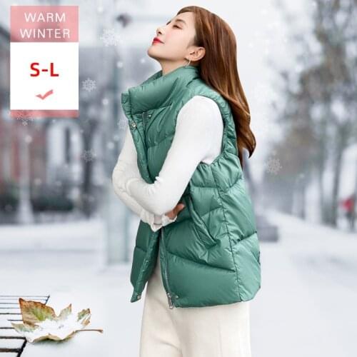 New Short White Duck Down Vest Stand Collar Female Casual Loose Style Warm Sleeveless Coat Windproof Soft Big Size Waistcoat