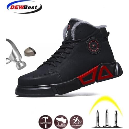 Winter Work Safety Shoes Hollow Breathable Steel Toe Boots Lightweight Warm Safety Work Shoes Anti-slippery For Men Work Sneaker