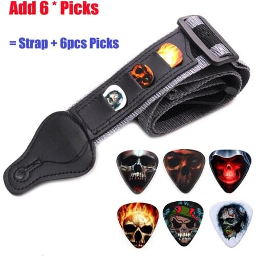 1 Set Polyester Guitar Adjustable Strap With Picks For Acoustic Electric Guitar And Bass