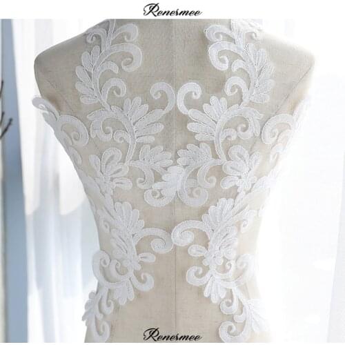 1Pair/2Pcs Ivory Champagne Embroidered Lace Applique in Sew Patches for Wedding Dress DIY Wedding Dress Headband 21X43cm SX267