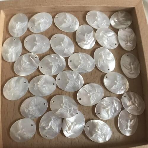 100PCS/Lot 15X20MM Oval Shape Holy Spirit Bird Natural Mother of Pearl Shell MOP for DIY Jewerly