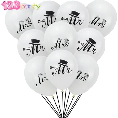 123 Party 10Pcs Round White Print Mr&Mrs Latex Balloons Bride to Be Love Engagement Hen Wedding Celebration Decor Party Supplies