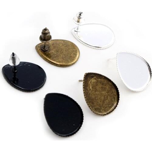 10x14mm 13x18mm 18x25mm 20pcs/Lot Bronze Colors Plated Drop Earring Studs,Earrings Blank/Base,Fit Drop Glass Cabochons