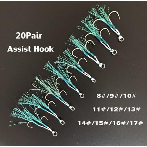 20Pair/Lot Fishing Hook Assist Hooks Jig Lure Hook Slow Fast Jigging Fishjig Double Pair Barbed Hook Bait Hooks Pesca Peche
