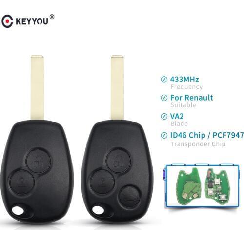 KEYYOU 2 Buttons Keyless Remote Control Key Fob 433MHz with PCF7947 Chip For Renault Clio Kangoo Master Modus Twingo
