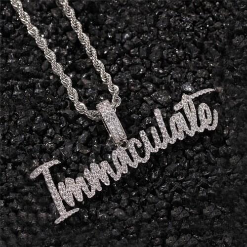 Iced Out Pendant AAA Cubic Zircon Letters Immaculate Necklace 2 Colors Mens Charms Necklace Fashion Hip Hop Jewelry