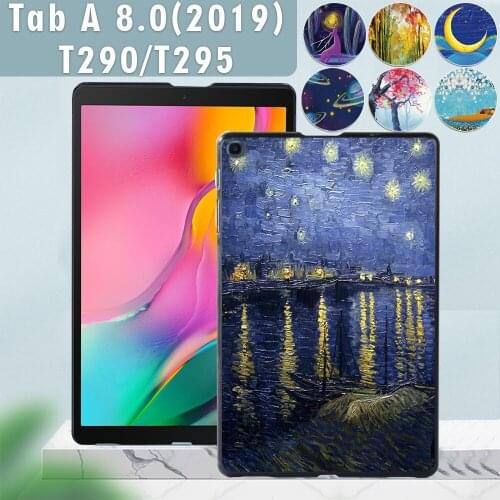 Case For Samsung Galaxy Tab A 8.0 (2019) T290/T295 Oil Printed PC Plastic Protective back Tablet shell Cover+ Free Stylus
