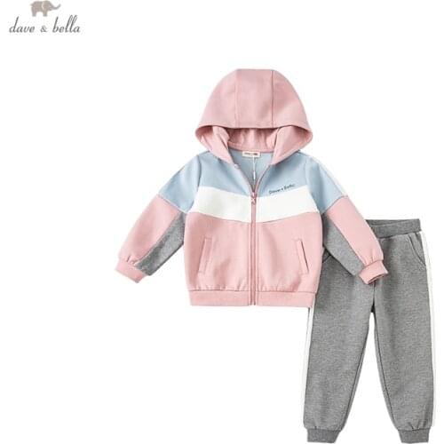 DKY19965 Dave bella autumn baby girls 5Y-13Y cartoon letter clothing sets children suits toddler infant clothes girls outfit