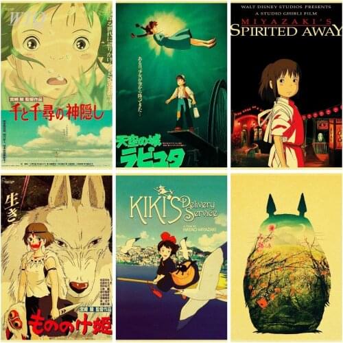 Hayao Miyazaki Classic Anime Posters Retro Poster Canvas Painting Wall Art Picture Poster Home Decor Photos for Childrens Room