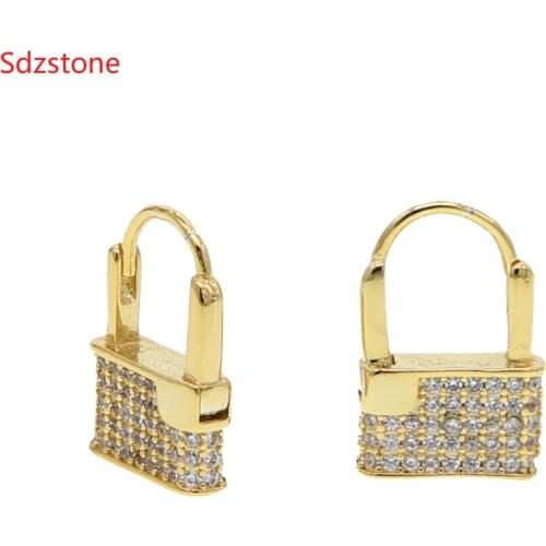 Tiny Trendy Cubic Zirconia Lock dangle Earrings High Quality Crystal Earrings For Women Jewelry ohrring schloss