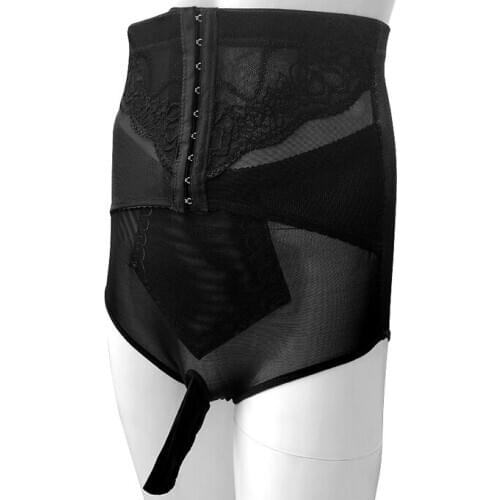 Lace Sissy Tummy Control Panties With Penis Sleeve Body Shaper Men Underwear Seamless Shapewear Hooks Waist Butt Lifter