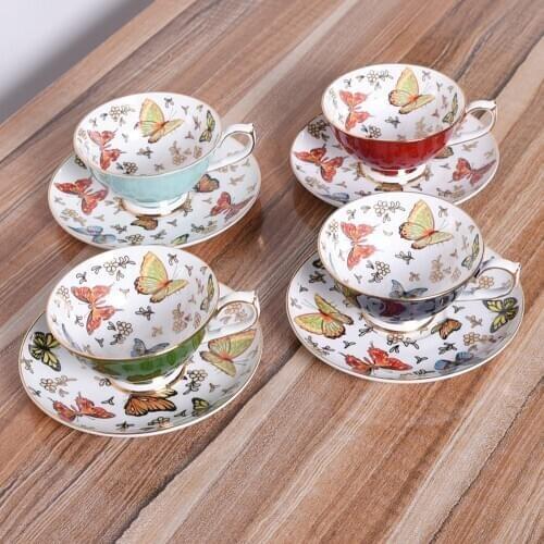 7OZ 210ML Mug Coffee Mug Plate Set Butterfly Bone China Drinkware Wedding Birthday Housewarming Party Gift DEC495