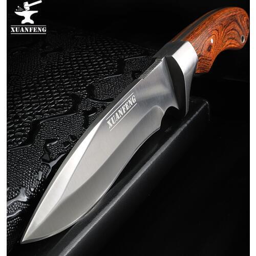 XUAN FENG High hardness BK color wood camping straight knife field survival multifunctional outdoor knife
