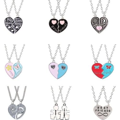 Fashion Best Friends Honey Love Couple Pendant Necklace2 Pcs/ Set Rainbow Broken Heart Choker Gift Friendship Jewelry Wholesale