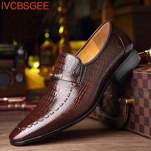 Crocodile Pattern Leather Dress Shoes for Men Classic Italian Casual Party Wedding Loafer Hombre Slip-on Suit Footwear