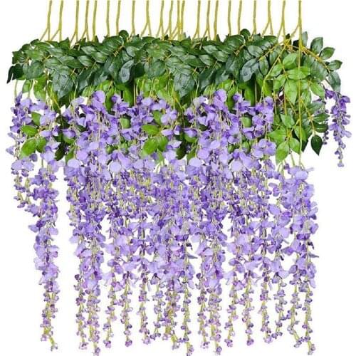 12 Pack 3.6 Feet Artificial Fake Wisteria Vine Rattan Hanging Garland Silk Flowers String Home Party Wedding Decor