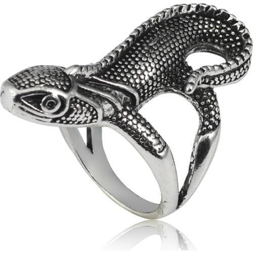 Newest Ancient Silver Plated Metal Lizard Rings Men Rock Punk Biker Ring For Women Animal Jewelry